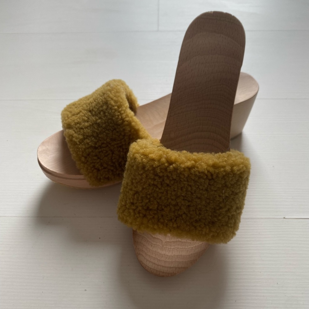 Zuzii Los Angeles Avocado fur midi wood heel clogs size 39 size 9 women’s - Picture 3 of 8